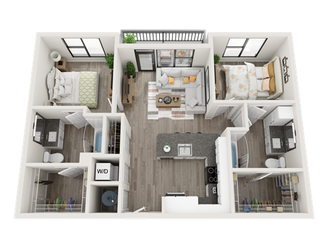 Floor plan for 2 beds, 2 baths, 952 sqft